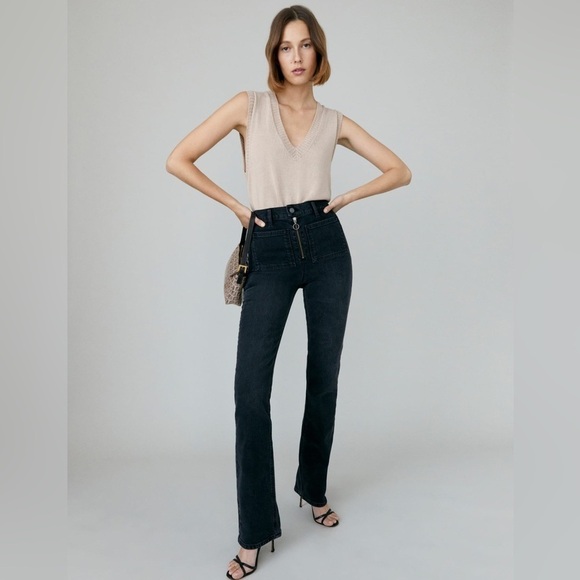 Reformation Peyton Zip Ultra High Rise Bootcut Jeans Solana Washed Black 25 - Picture 2 of 14